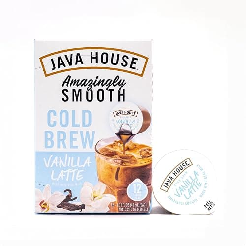 JAVA HOUSE French Vanilla Latte Cold Brew Coffee Pods, (12 Count) Peel and Pour Pods Hot or Iced thumbnail 2