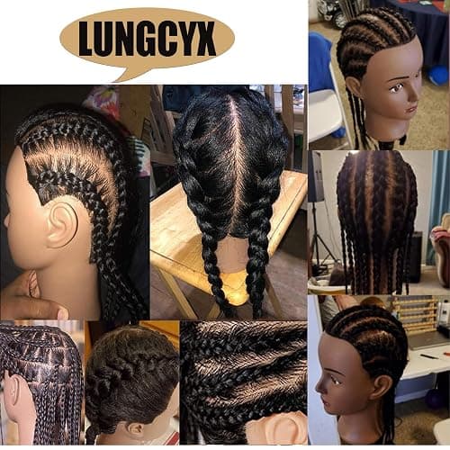 LUNGCYX Mannequin Head Human Hair, Cosmetology Manikin With 100% Real Human Hair Doll Head for Hairdresser Training Practice Braiding Hair Styling (BLACK-508) thumbnail 7