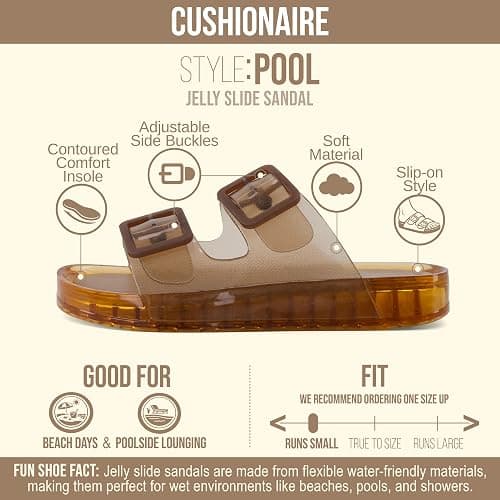 CUSHIONAIRE Pool Slides for Women Water Resistant Double Buckle Adjustable Slip-On Womens Sandals for Beach Shower Casual Wear thumbnail 4