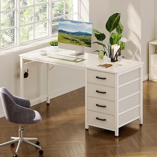 ODK Computer Desk with Drawers, 120 x 48 cm Office Desk with Storage & Headphone for Small Spaces, Reversible Small Study Table for Home Office, White thumbnail 2