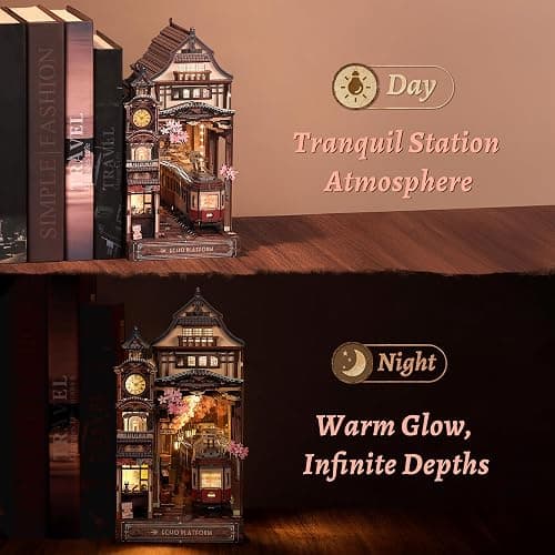 FUNPOLA Sakura Train Book Nook Kit – LED 3D Wood Puzzle with Infinity Mirror – DIY Bookshelf Decor, Miniature Craft Gift for Kids and Adults thumbnail 7