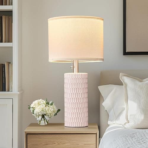 Reaketon Table Lamps for Living Room Set of 2, Ceramic Table Lamps for Bedroom, 20" Modern Lamps for Night Stands, Pink thumbnail 5