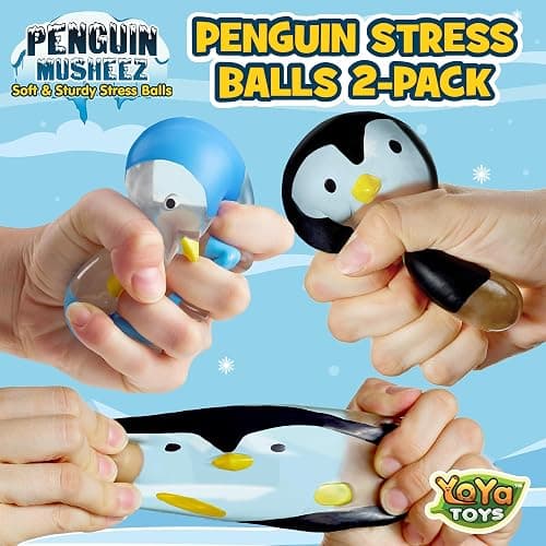 YoYa Toys Musheez Penguin Squishy Stress Balls 2-Pack - Sensory Fidget Toy - Fun to Squeeze and Stretch - Soft Penguin Squishies Stress Relief Ball for Kids - Cute for Boys and Girls thumbnail 2