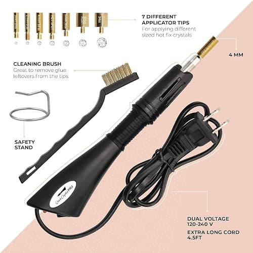 Quick Crystals Pro Hotfix Applicator, Bedazzler Kit with Rhinestones, DIY Wand Setter Tool Kit with 7 Different Tip Sizes, Tweezers, Cleaning Brush, User Manual, and 4400 Rhinestones - Black thumbnail 7