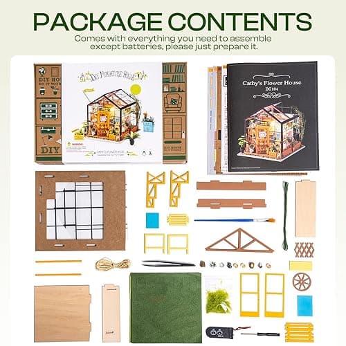 ROBOTIME DIY Miniature House Kit Mini Green House Tiny Dollhouse Wooden Furniture Kit with LED Halloween/Christmas/Birthday Gifts for Adults (Cathy's Greenhouse) thumbnail 9
