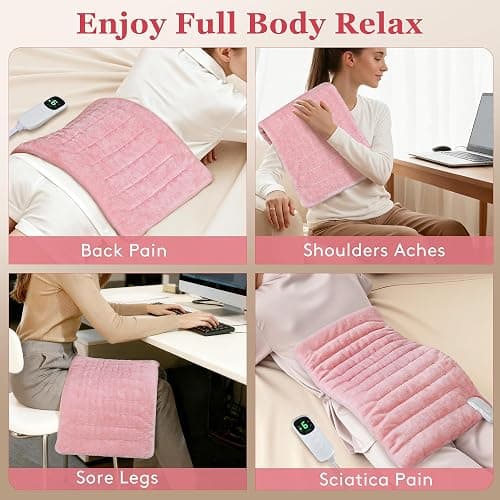 UTK XL Heating Pad for Back, Electric Heat Pad for Period Cramps Pain Relief, Soft Thicken Flannel Fabric Machine Washable, Christmas Gifts for Women Mom, 6 Heat Settings & Auto-Off, 12" x 24"(Pink) thumbnail 4