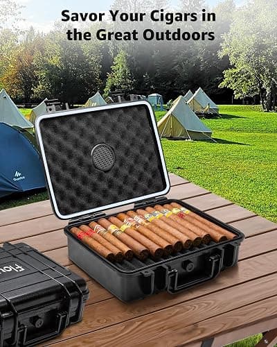 Flauno Travel Cigar Humidor - Large Portable Travel Humidor kit with Humidifier, Cigar Cutter, Cigar Punch, Cigar Holder, Waterproof & Crushproof, Airtight Seal Cigar Case, Holds up to 36 Cigars thumbnail 8