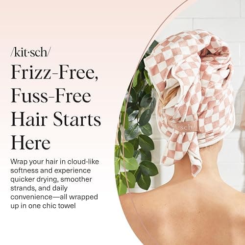 Kitsch XL Microfiber Hair Towel Wrap for Women – Ultra Absorbent Microfiber Towel for Wet, Curly, Long or Short Hair – Quick Dry, Anti-Frizz Hair Wrap – Terracotta Checkered, 40x24 inches thumbnail 8