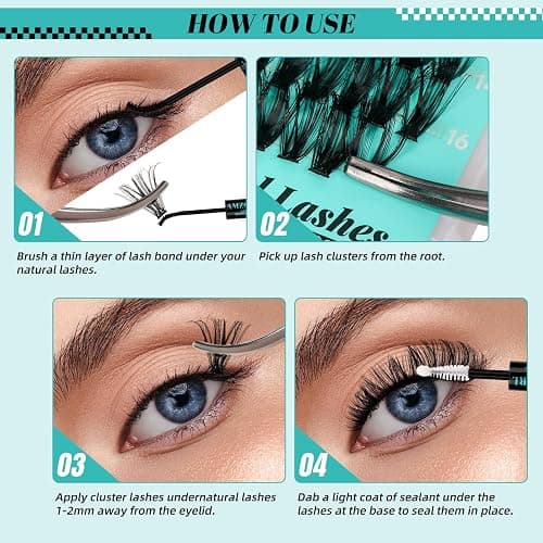 Lash Extension Kit 280Pcs Individual Lashes Clusters Kit,Including Bond And Seal,Eyelash Remover For Eyelashes Extensions,and Applicator Tool For False Eyelash Cluster set (60D+80D,D-Mix8-16mm Set) thumbnail 5