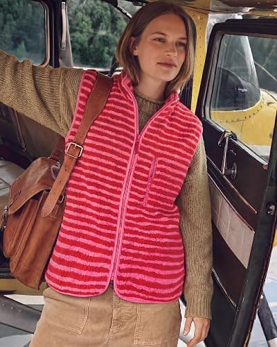 Gacaky Women's Sherpa Fleece Striped Vest Stand Collar Sleeveless Jacket | Gentle Skin Feel, Full Zip, Front Chest Pocket, Fall Winter Clothing, Cute Y2k Striped Vest, Seamless Daily Outfit Match thumbnail 2