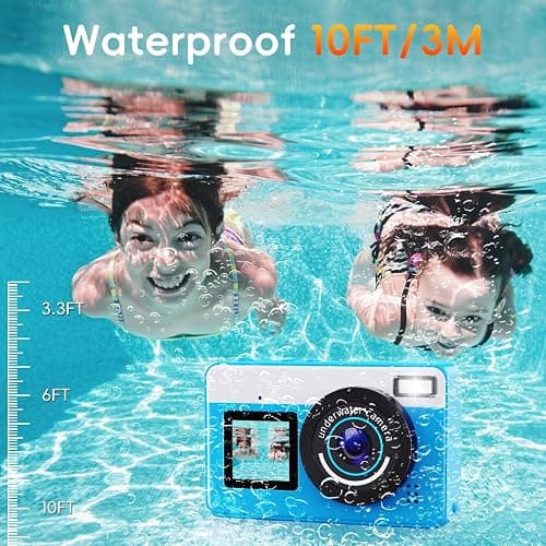 Maxmango D70 4K Underwater Digital Camera - 48MP 10FT Waterproof Camera for Snorkeling - Dual Screen Selfie Compact Floatable Camera with 32GB Card - Point and Shoot Digital Cam 1200mAh Battery -Blue thumbnail 3
