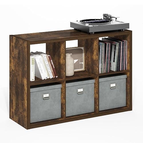 Furinno Cubicle 6-Cube Book Shelf, Extra Thick Frame Bookshelf, Amber Pine | 14.6" x 44" x 30", Horizontally & Vertically Reversible Bookcase with Open Back, for Living Room, Bedroom, Home Office - Image 1