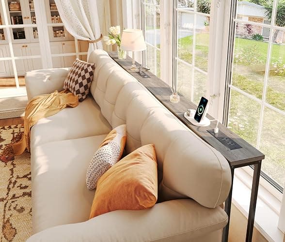 SUPERJARE 78.8 Inch Narrow Console Table with Outlet, Sofa Tables, Behind Couch Table, Long Entryway Tables with Charging Station, for Living Room, Oak thumbnail 6
