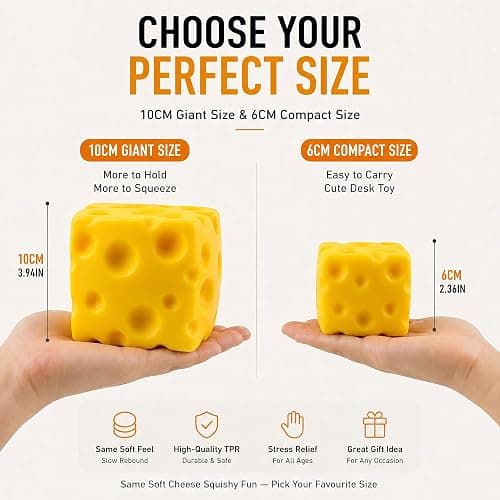 Giant Cheese Squishy Toy, 10cm Slow Rising TPR Squeeze Toy | with EVA Foam Filling, Jumbo Sensory Fidget Toy and Novelty Desk Gift for Kids, Teens and Adults thumbnail 3