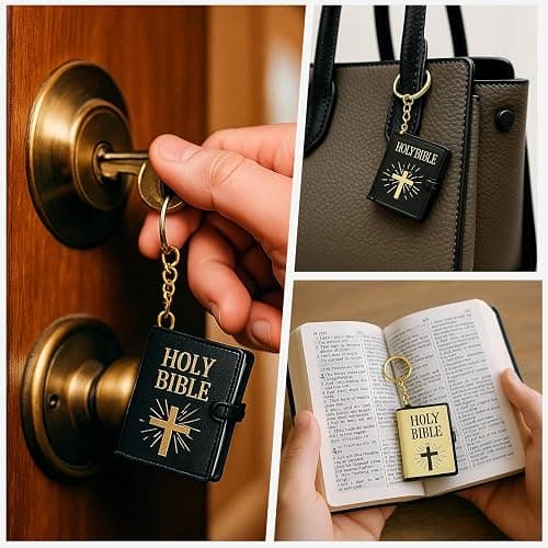 FREESOOTH Mini Bible Keychain, Tiny Miniature Real Bibles Key Chains for Handbag Pendant Charms Gift with Magnifying Glass thumbnail 6
