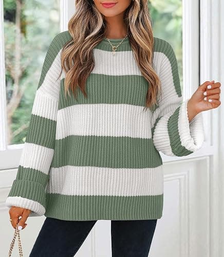 ZESICA Women's 2026 Fall Long Sleeve Oversized Striped Color Block Comfy Loose Crew Neck Knitted Pullover Sweater thumbnail 4