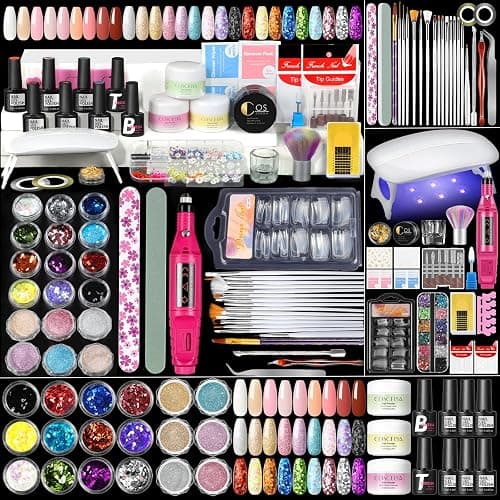 Acrylic Nail Kit for Beginners with Everything 3pc Professional Acrylics Powder 6pcs Gel Nail Polish 18pcs Glitter Decoration Powder Nails Kit Acrylic Set with Tips Nail Light and Drill DIY Gifts - Image 1