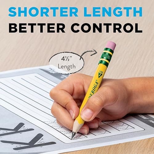 Ticonderoga My First Short Triangular Wood-Cased Pencils, #2 HB Soft | With Erasers, Yellow, 4 Count, Standard Size, High Quality Eraser thumbnail 3