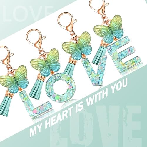 JINGUAZI Butterfly Initial Letter Keychain Bag Charms for Women | Cute pendant accessories for purses, handbags, backpacks, car keys, small gift for her young women, mothers, teachers thumbnail 4