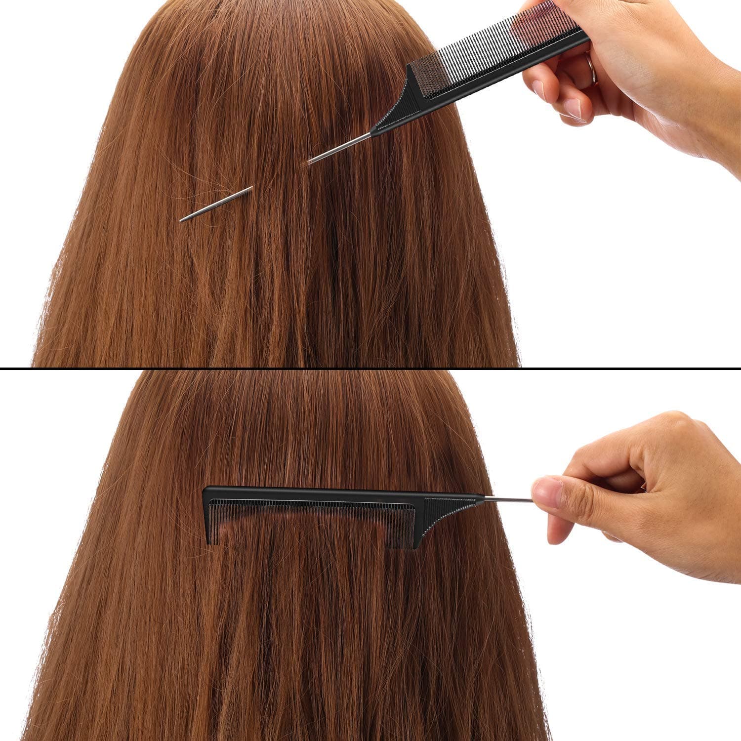 ROTOPATA 2 Pack Rat Tail Combs, Fine Tooth Combs with Steel Pintail | Lightweight Carbon Hair Comb, Black Pick Comb for Women Parting Teasing Coloring Braiding Salon Styling thumbnail 7