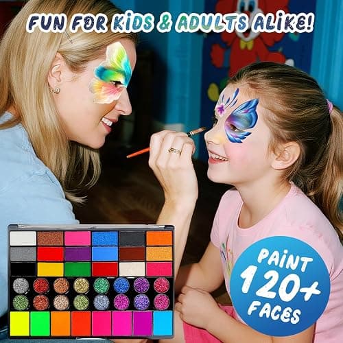Professional Face Painting Kit for Kids – 42 Color Water-Activated Face Paint Makeup Palette with Stencils, Gems & Brushes – Non-Toxic Body Paint for Parties, Festivals, School Events & Carnival thumbnail 9