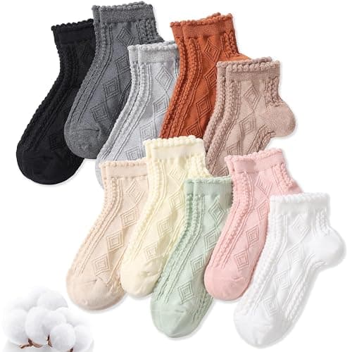 SIONCY 10 Pairs Ruffle Socks Women Cute Cotton Ankle Socks Casual Frilly Sock, Breathable, Low Cut Size 5-10 - Image 1