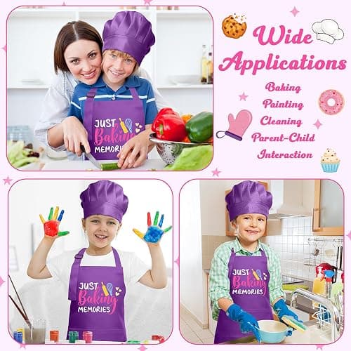 R HORSE 2Pcs Kid Apron And Chef Hat Set, Adjustable Children Purple Kitchen Apron, Dress up Role Play Chef Toy, Cooking Baking Painting Kit Kid Funny Cooking Gift Birthday New Year Christmas Gift thumbnail 6