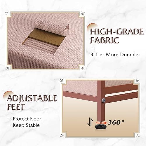 WLIVE Dresser for Bedroom with 5 Drawers, Wide Chest of Drawers, Fabric Dresser, Storage Organization Unit with Fabric Bins for Closet, Living Room, Hallway, Pink and Rose Gold thumbnail 7