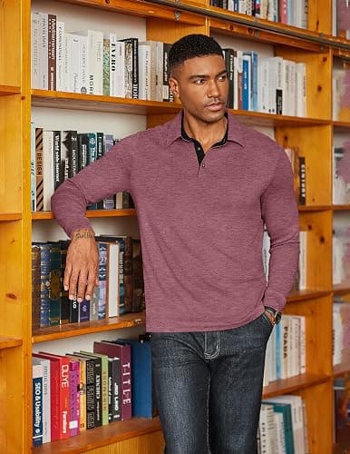COOFANDY Mens Long Sleeve Polo Shirts Classic Casual Button Polo Tee Lightweight Collared Golf Shirt thumbnail 7