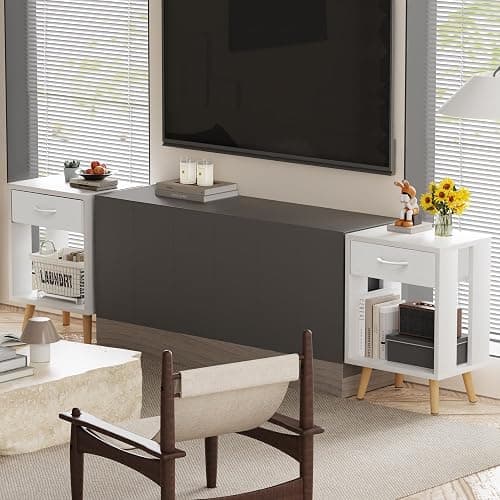 Nightstands Set of 2 with Fabric Storage Drawer and Open Wood Shelf, Side Table with Storage for Bedroom, Bedside Tables - 23.7" H White thumbnail 6