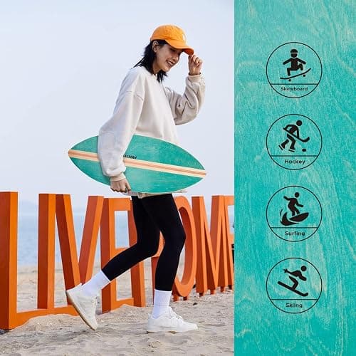XCMAN Surf Balance Board Trainer with Roller Wooden Exercise Balancing Stability Trainer - Non Slip Surface for Adults Kids|Balance Board for Surfing,Snowboarding,Skateboarding,Hockey,Yoga Training thumbnail 4