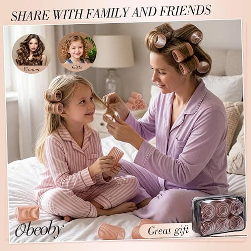 obeoby 4 Sizes Hair Rollers for Women Heatless Self-Grip Curlers Set, Brown thumbnail 6