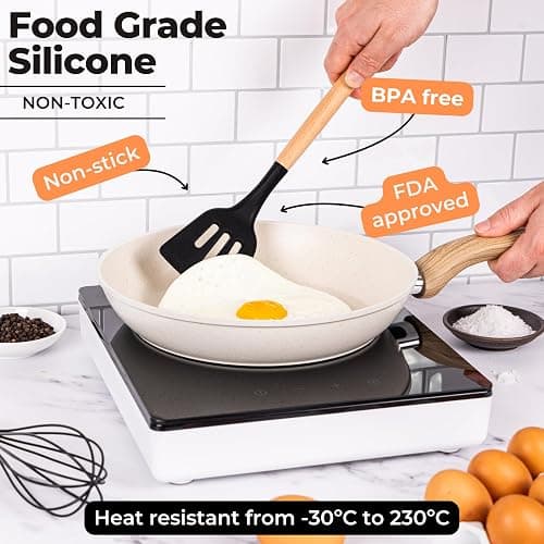 Kitchen Non Stick Cooking Utensils Set – Heat Resistant Silicone Utensils with Wooden Handle – Ladles, Spoons and Spatulas Set – Kitchen Tools & Accessories – 35pcs, Black – by Nuovva - Black thumbnail 5