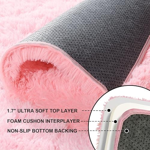 Ehayx Pink Rugs for Living Room, Large Fluffy 6x9 Area Rugs for Bedroom, Fuzzy Shag Soft Non-Slip Carpet for Kids Girls and Boys Nursery Dorm Indoor Room Home Decor (6ft X 9ft, Pink) thumbnail 4