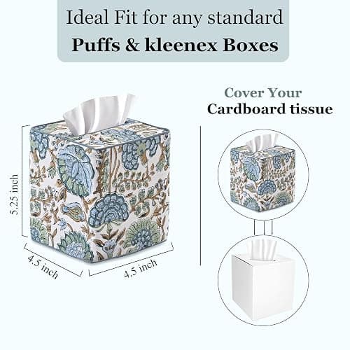 Ridhi Asparagus Green Block Print Tissue Box Cover Handmade Cotton Fabric Decorative Square Napkin Holder for Home Bedroom Living Room Bathroom Vanity Countertop Car Night Stands Office Kitchen thumbnail 2