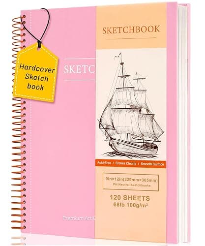 Yoment 9"x12" Hardcover Sketchbook for Drawing，120 Sheets，100GSM | Pink,Spiral Bound Sketch Pad Premium Art Sketchbook Artistic Drawing Paper Pad for Kids Adults Beginners Artists - Image 1