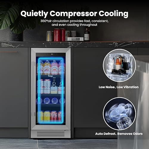 Yeego 15 Inch Beverage Refrigerator – 80 Can Mini Fridge with Glass Door, Built-In or Freestanding Cooler for Home Bar Office thumbnail 4