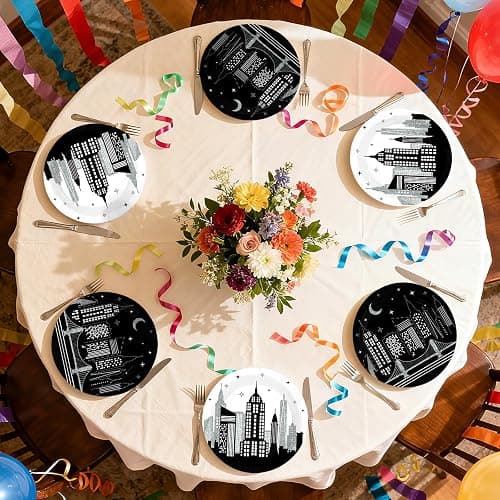 Grencian 50 Pcs New York City Skyline Paper Plates 9 Inch | NYC Building Disposable Plates City Skyscraper Building Dessert Plates for American 4th of July Holiday Urban Bday Supplies thumbnail 5