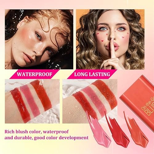 3PCS Blush Stick for Cheeks,Multi-use Solid Matte Makeup Stick Blush Cream for Cheek Eyes and Lips Tint,Moisturizing Tinted Cream Blush,Natural Blendable Cheek Blusher with 3 Makeup Sponges thumbnail 5
