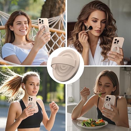 COFFKER Magnetic Phone Grip Ring Holder, Liquid Silicone Magnet Cell Phone Grip Finger Loop, Compatible with Magsafe, Back of Phone for iPhone 17/16/15/14/13/12 Series, Oat thumbnail 2