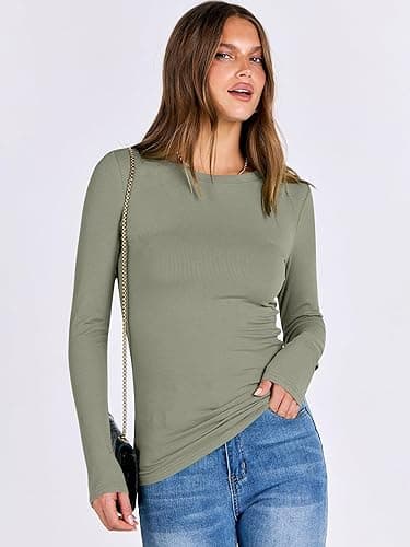 ANRABESS Women Long Sleeve Shirts Rib Knit Slim Fit Tops Basic Tee 2025 Fall Outfits Casual T-Shirt Underscrubs Layer Clothes thumbnail 5