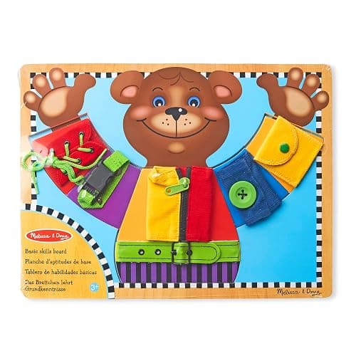 Melissa & Doug Basic Skills Puzzle Board - Wooden Educational ToyLearn to Button Busy Board, Activity for Fine Motor Skills, Developmental Toy for Toddlers Ages 3+ - Image 1