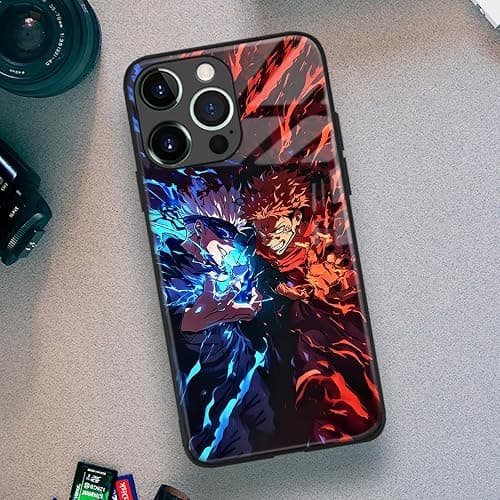 Akatxezy Satoru vs. Yuji Sukuna JJK Tempered Glass Glossy Anime Phone Case - Soft Silicone Protection Shell, Manga Character Design for iPhone 15 thumbnail 4