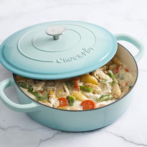 Crock Pot Artisan Enameled Cast Iron Braiser W/Lid, 5-Quart, Aqua thumbnail 2