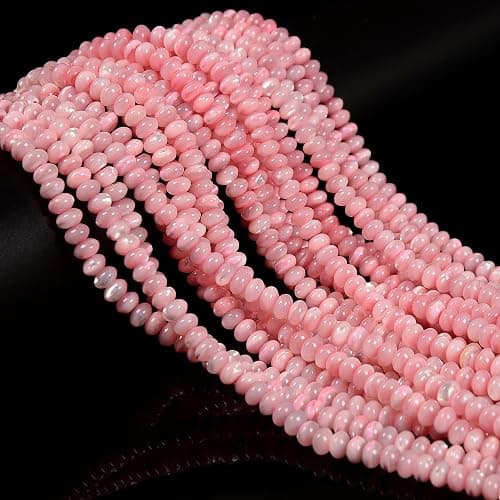 JM Design 4x6mm Pink Mother of Pearl MOP Shell Smooth Rondelle Bracelet Beads for Jewelry Making Crafts thumbnail 2