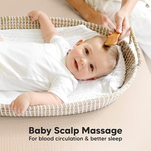 Baby Hair Brush Set for Newborns - Soft Goat Bristle Wooden Baby Brush and Comb Set Newborn Grooming Kit for Cradle Cap, Durable & Gentle, Boy, Girl Infant Essentials Care Kit (Oval, Walnut) thumbnail 5