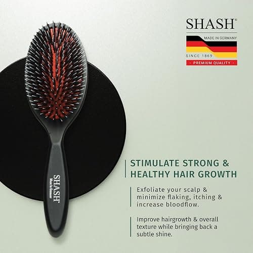 SHASH Since 1869 Hand Made In Germany - Nylon, 100% First Cut Boar Bristle Brush Suitable For Normal to Thick Hair - Gently Detangles, No Pulling or Split Ends - Softens Improves Texture, (Medium) thumbnail 7