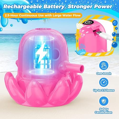 Water Table Pump, Battery Powered Continuous Water Pump for Water Table, Cordless Octopus Rechargeable Magnetic Pump, No Drill Installation, Outdoor Water Play Accessory for Kids (Pink) thumbnail 5