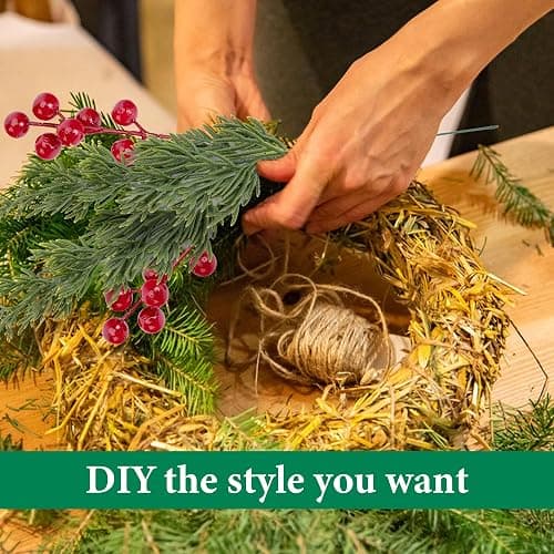 Watayo 45 Pcs Christmas Artificial Pine Branches with Red Berry Stems, 10.5" Faux Evergreen Norfolk Pine Cypress Leaves Stems, Fake Foliage Pine Needles Picks for DIY Craft Garland Home Decor thumbnail 6