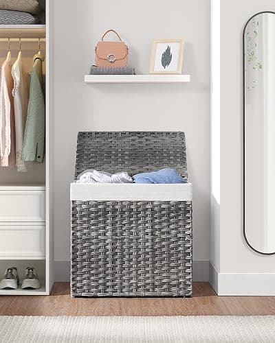SONGMICS 130L Clothes Hamper with Lid, 2 Removable Liner Bags, 6 Mesh Bags, Wicker, Double Laundry Basket for Bathroom, 13 x 26 x 23.6 Inches, Gray ULCB253G01 thumbnail 2
